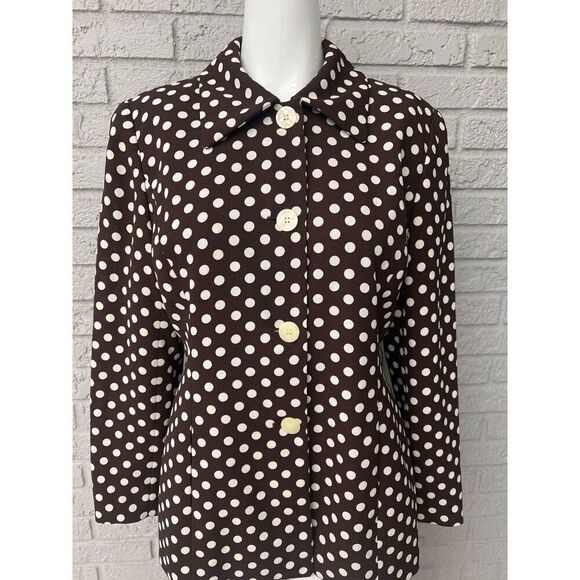 Saville Suit Women Brown/ Cream Polka Dot Blouse Size 10P - Picture 7 of 10